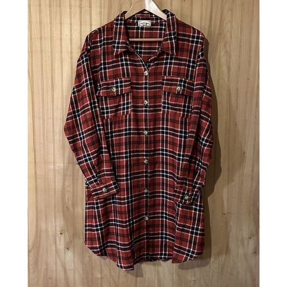 Cloth & Portrait Plaid Shirt Dress Size XL Pocket Long Sleeve - Picture 1 of 6